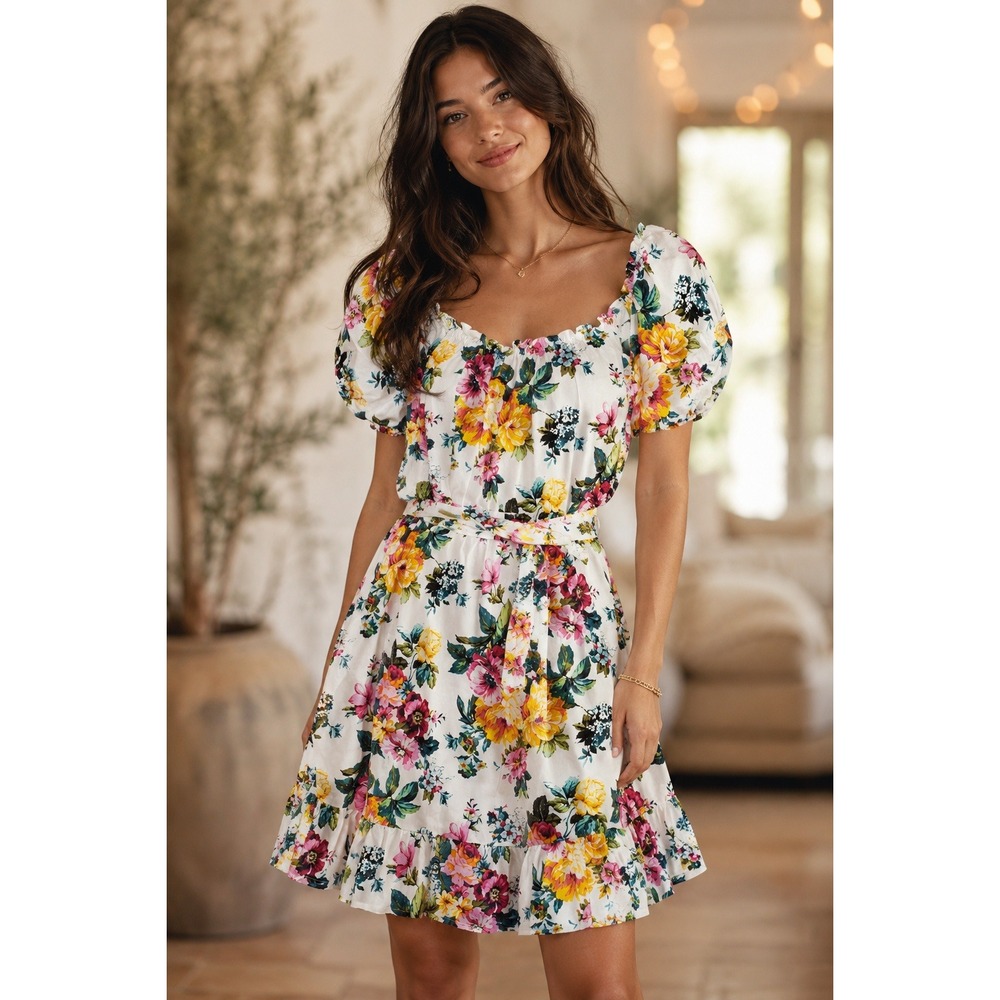 Speechless Garden Party Floral Mini Dress Coquette Girl Size L Euro Summer Vaca